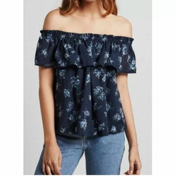 NWT Current Elliot Off the Shoulder Floral Top blue sz 3 L large - Picture 1 of 6